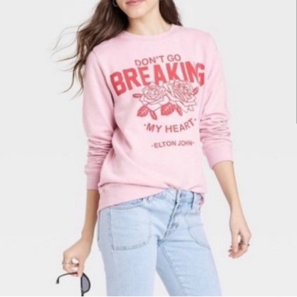 Elton Pink Sweatshirt with Graphic Design Don’t go Breaking My heart size XS - Picture 1 of 3
